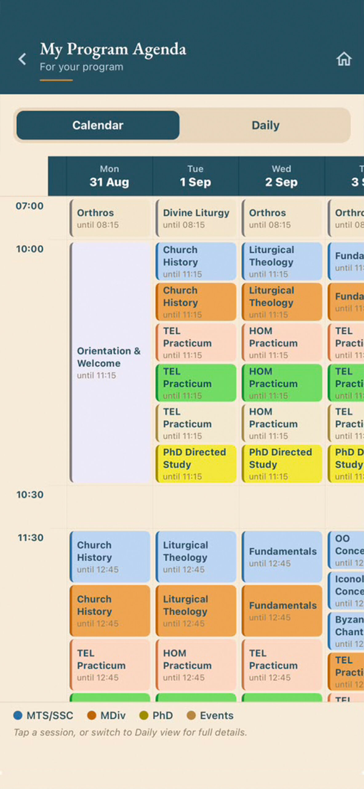 Agenda and calendar
